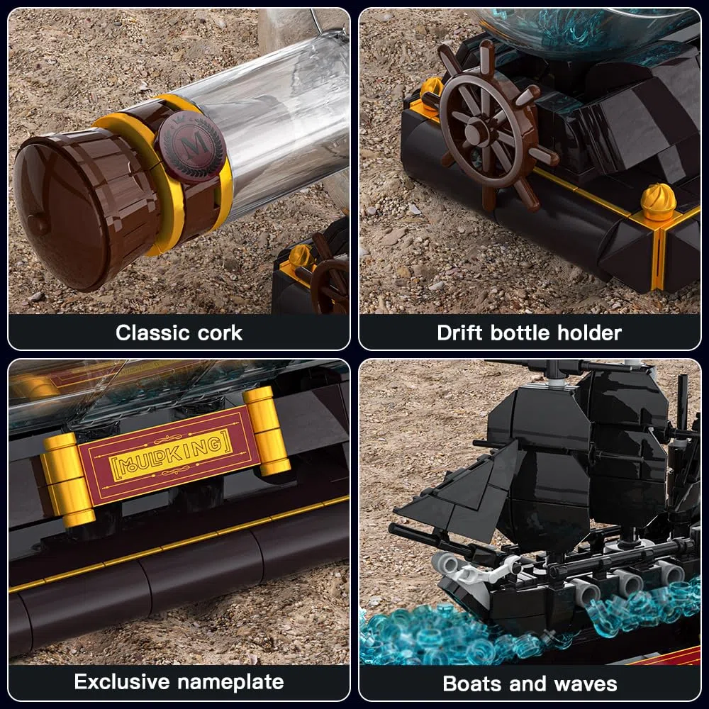 Mould King 10070 Nave pirata in bottiglia Mattoncini da costruzione Black Pearl Veliero Morsetto da costruzione Modello di nave da collezione per bambini dagli 8 anni in su (778 pezzi) (MK10070)