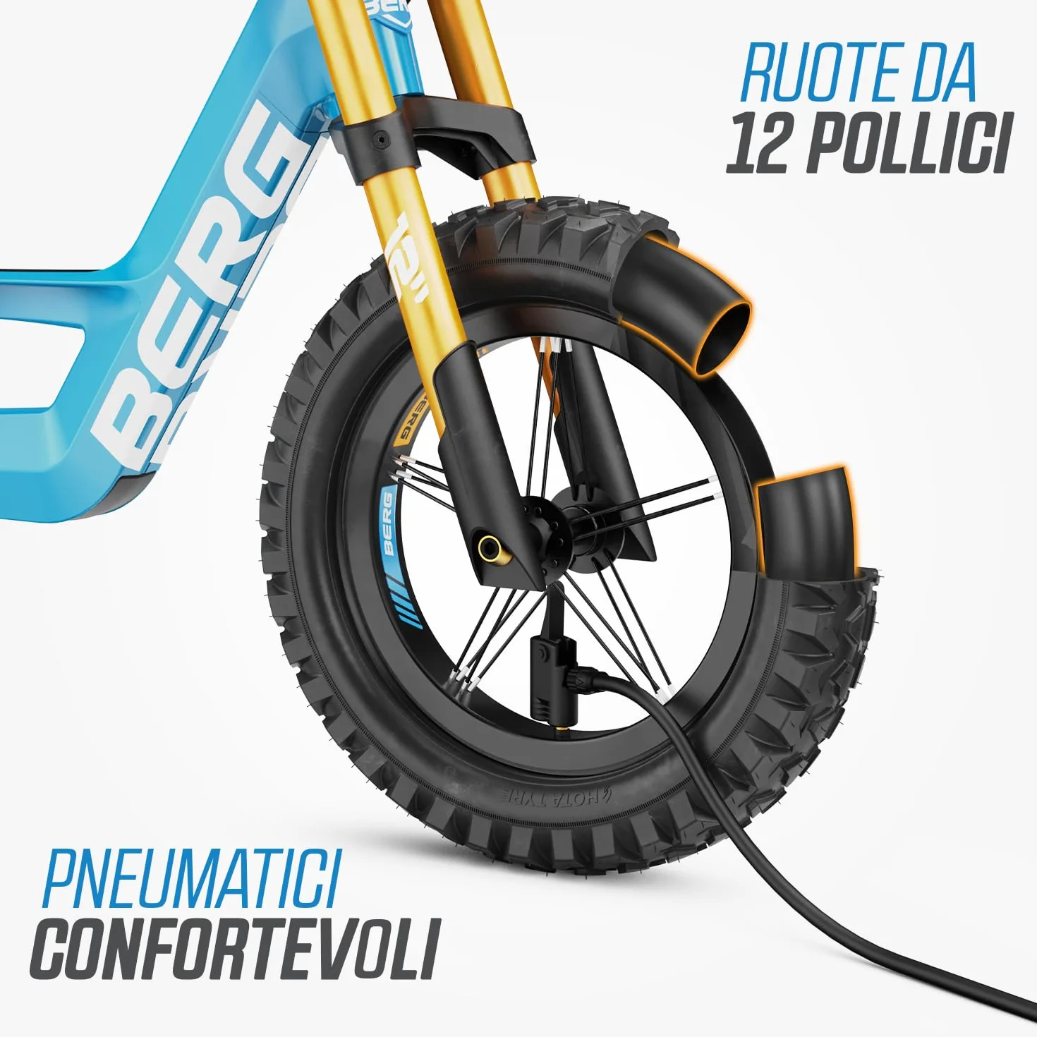 BERG Biky Cross - Bicicletta da 12 pollici, per ragazzi e ragazze dai 2 anni in su, con freno a mano, pneumatici ad aria, sella regolabile in altezza e telaio leggero in magnesio