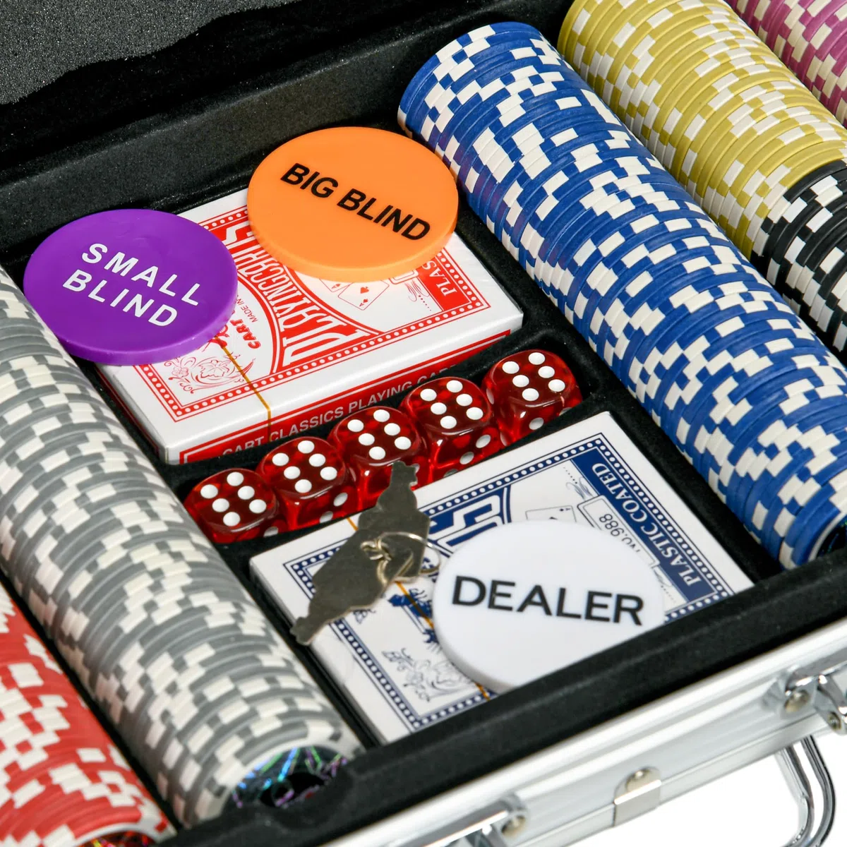 SPORTNOW Set Poker Professionale 500 Fiches 11.5g, 2 Mazzi Carte, 5 Dadi, Alluminio Poliestere Argento