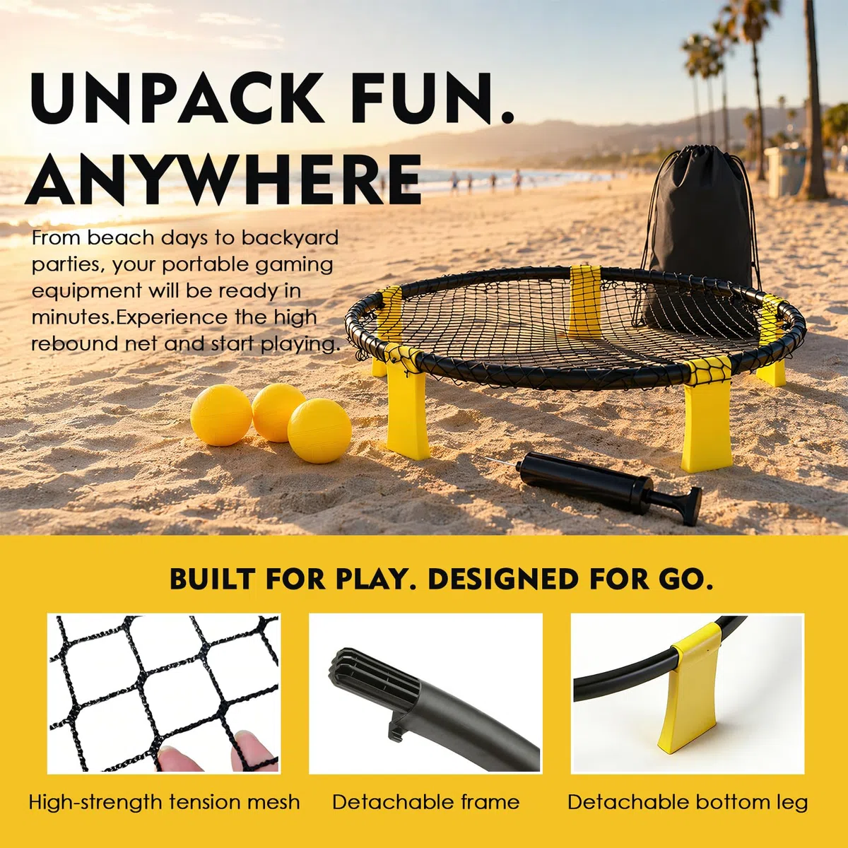 Set Roundnet Completo con 3 Palline, Rete, Pompa e Borsa da Trasporto, Gioco da Spiaggia e Giardino per 2-6 Giocatori