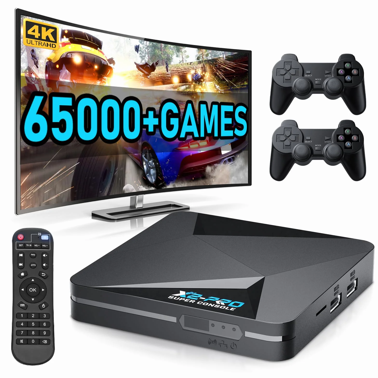 Kinhank Console di gioco retrò con oltre 65000 giochi, Super Console X2 Pro per videogiochi Android 9.0/Emuelec 4.6, chip S905X2, uscita 4K UHD, 2.4G+5G, BT 5.0