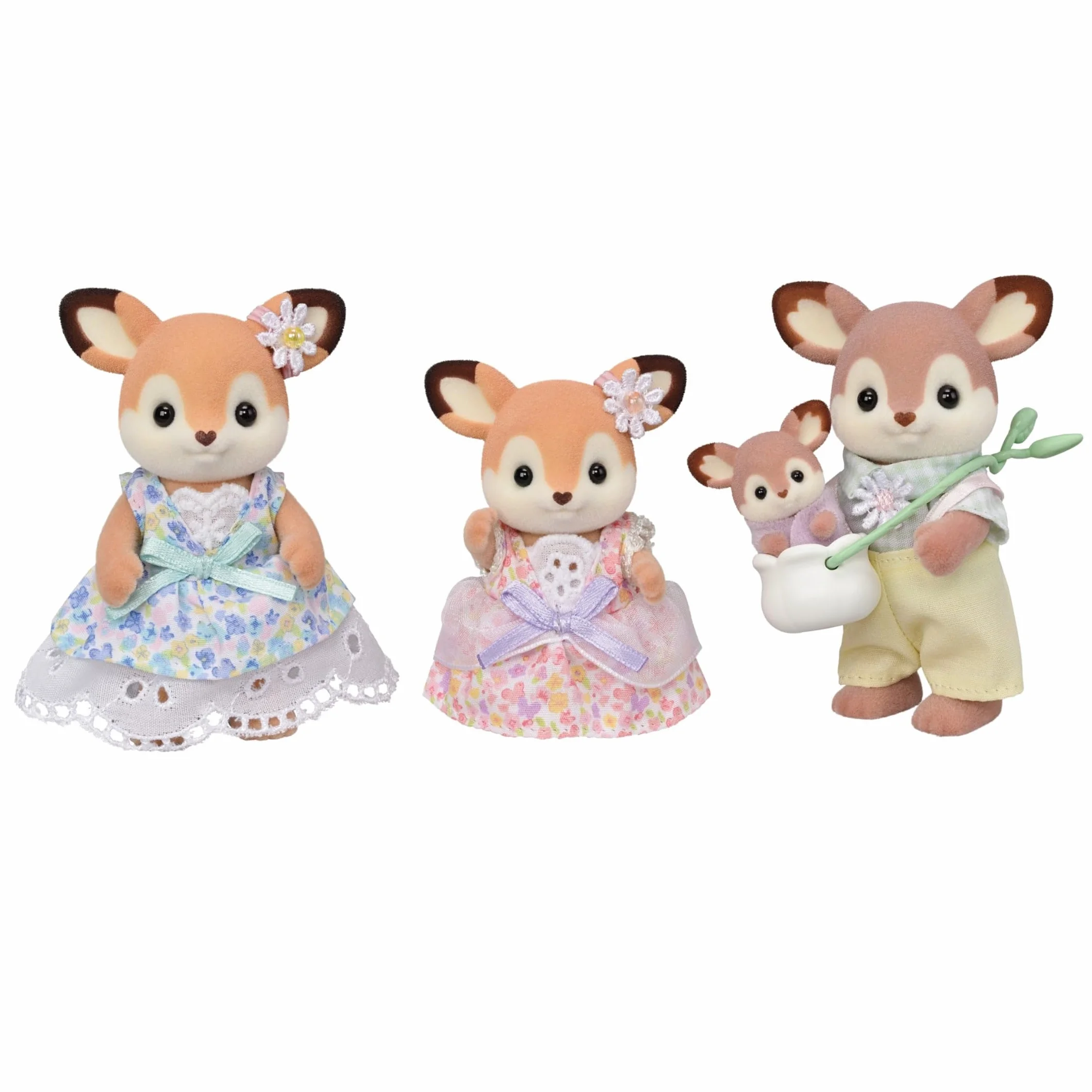 Sylvanian Families - La Famiglia Cervo – Set di 4 Personaggi con Abiti Floreali, Orecchie Grandi e Bebè in Fascia – Modello 5799