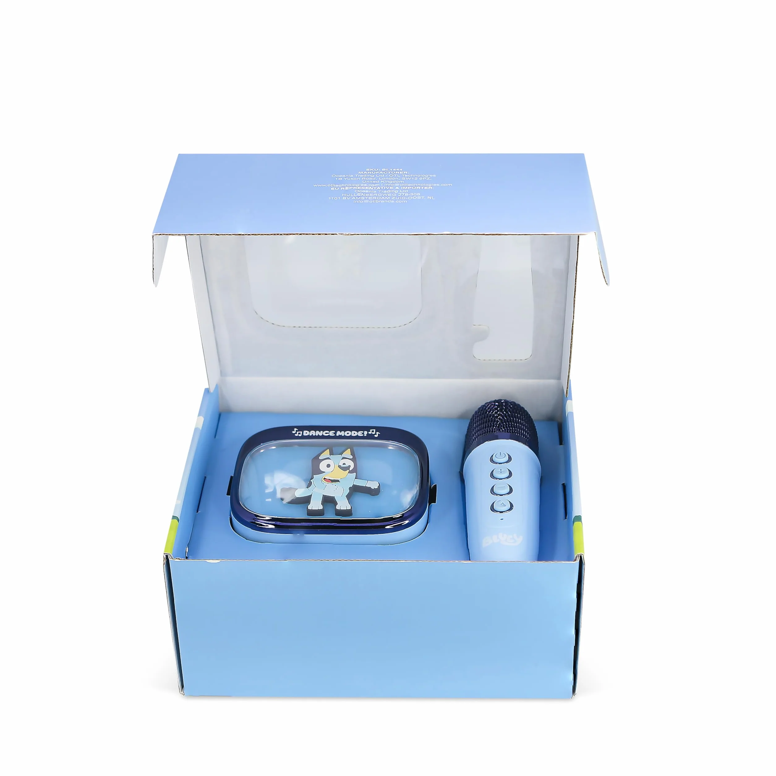 Bluey - Mini altoparlante per karaoke a LED, wireless, con microfono Bluetooth, colore blu, luci che cambiano colore