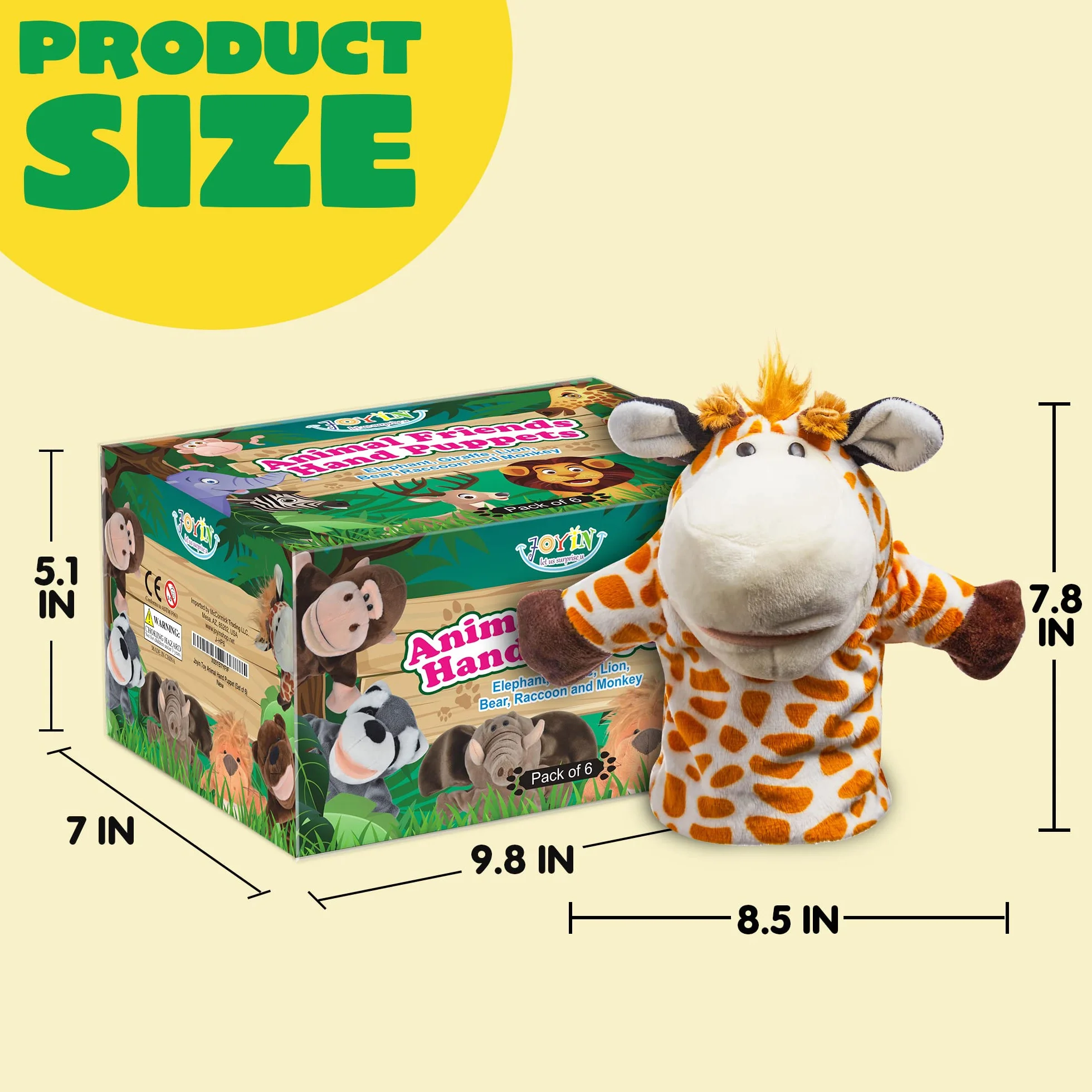 JOYIN Zoo amici Burattini di animali da mano con peluche a bocca aperta mobile (confezione da 6) per giochi fantasiosi