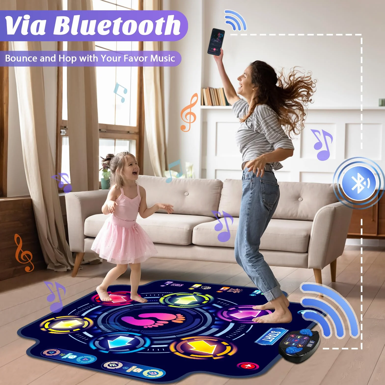 KIZJORYA Tappetino da Ballo Giocattolo per Bambini, Tappetino da Ballo elettronico Illuminato con Bluetooth Wireless 5 velocità 9 Livelli, Gioco Musicale per Ragazze Ragazzi 3 4 5 6 7 8 9 10+ Anni