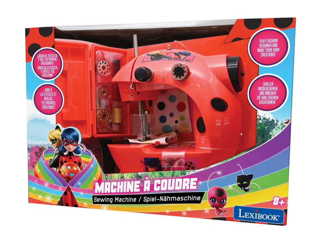 Lexibook, Miraculous Ladybug Cat Noir, Macchina da Cucire con Accessori, Luce e Pedale, Imitazione del Gioco di Ruolo per Ragazze, Gioco di Design di Moda, Rosso, SW100MI
