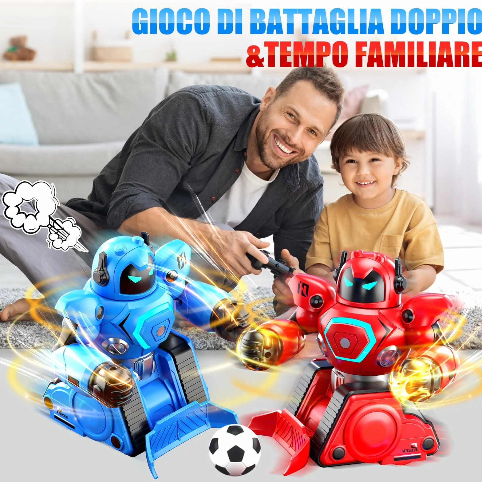 Herenear 2 Robot Kombat Telecomando per Bambini, RC Collision Robo Giocattolo, Combattimento Robot con Luce LED e Musica, Carrello da Calcio, Regali per Ragazzi Ragazze