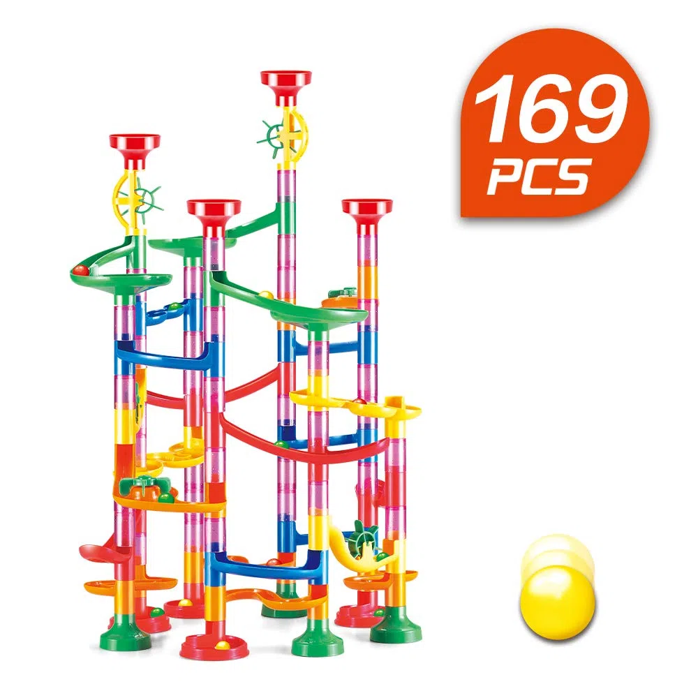 WEofferwhatYOUwant Pista Biglie 169 Pezzi – Marble Run Educativo con Biglie Vetro Colorate per Bambini 3+ Anni Costruzione STEM Torre Circuito Creativo Snap-Together Atossico Ideale Regalo