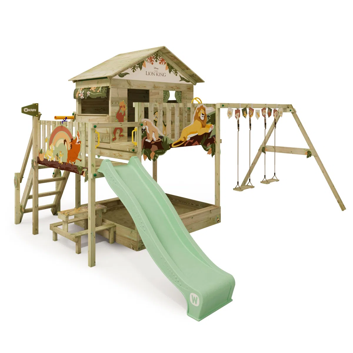 Disney's Il Re Leone Quest Gioco da giardino di Wickey - Telaio per arrampicata, torre per arrampicata, giochi da giardino per bambini - parco giochi da giardino in legno per esterni con sabbiera