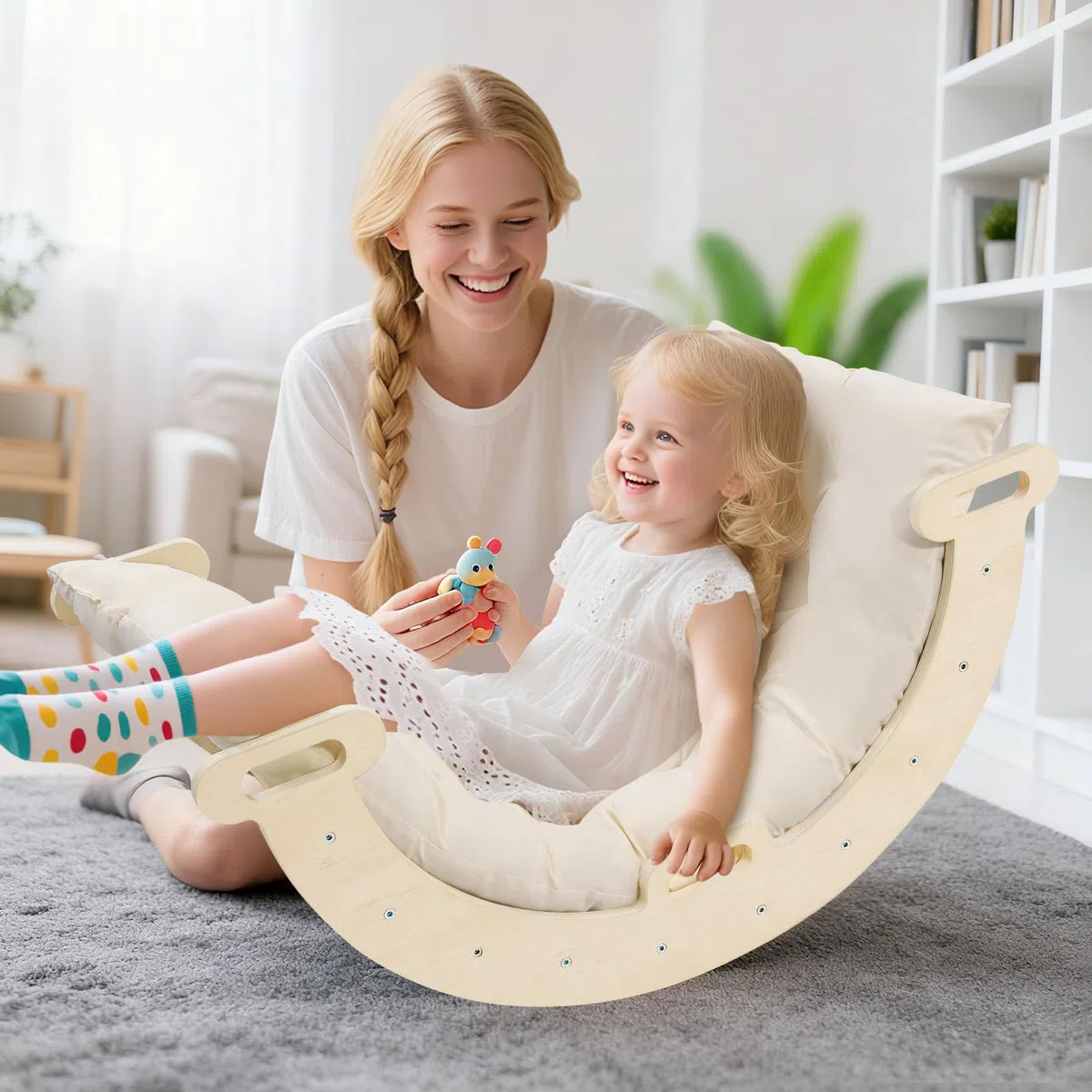 Arco da Arrampicata Montessori 2 in 1 con braccioli per bambini legno naturale cuscino tappetino antiscivolo 1-6 anni