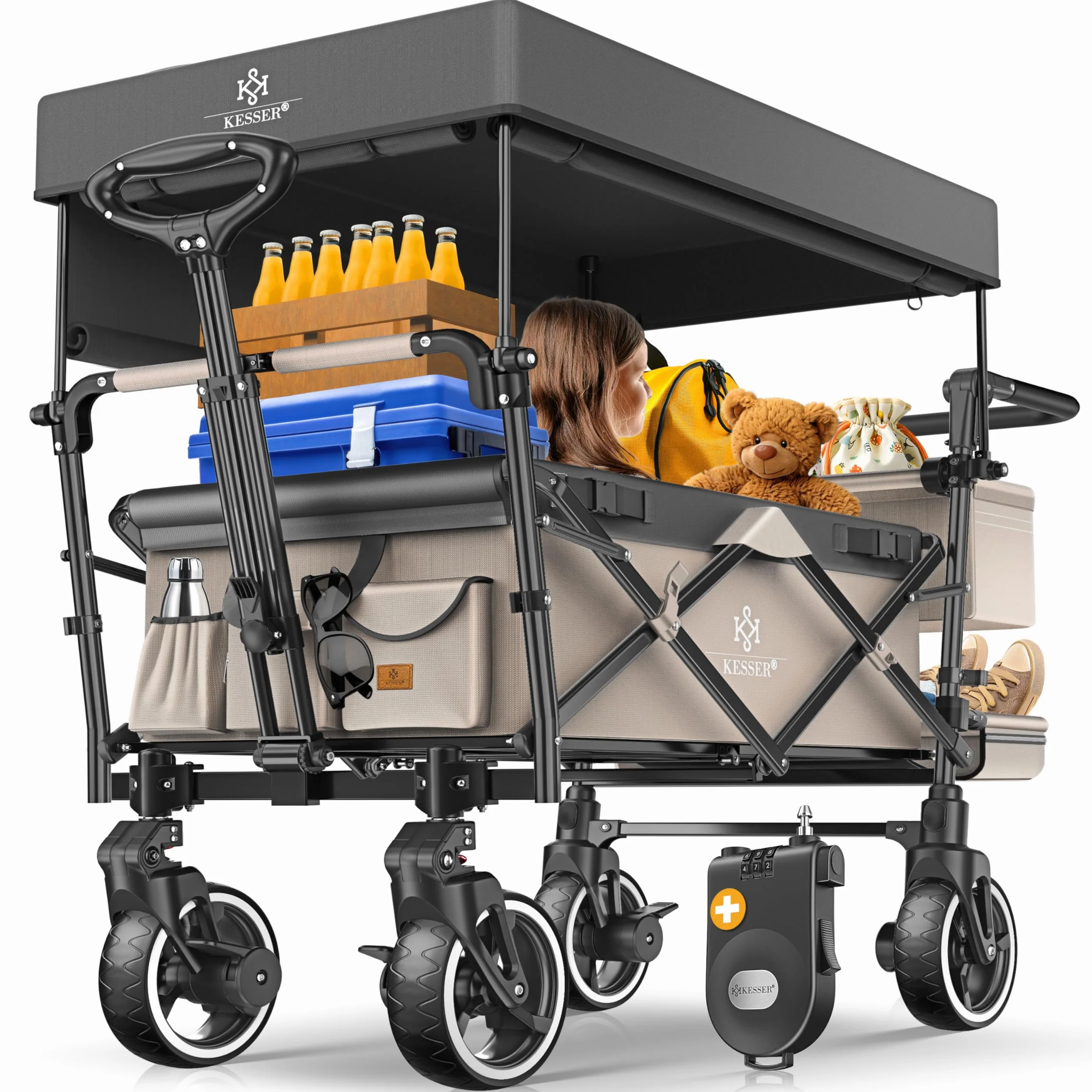KESSER GTS-9100 - Carrello pieghevole con tetto, portata fino a 150 kg, con ruote in gomma dura e freni di stazionamento anteriore/posteriore, con serratura, copertura, intemperie e protezione da
