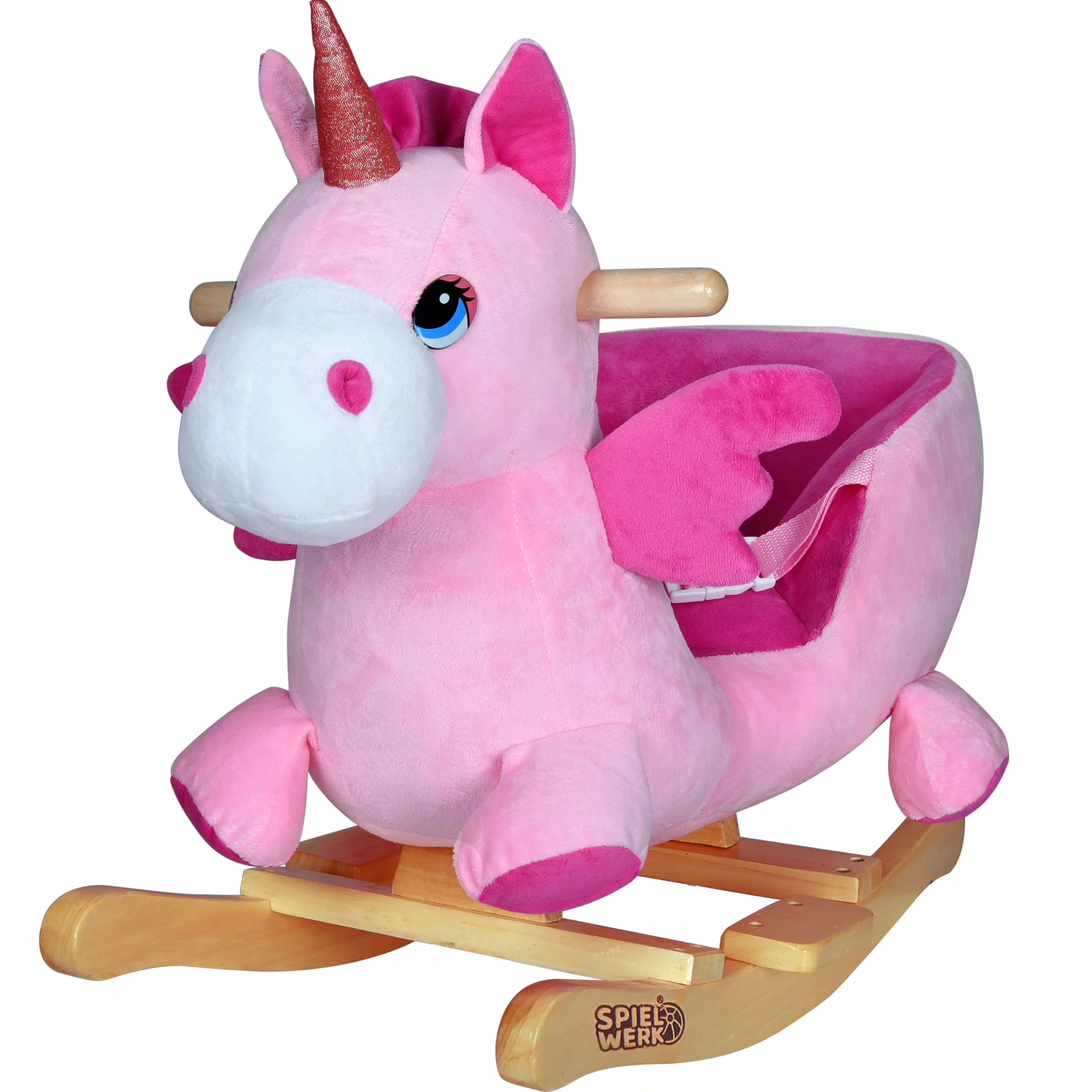 DEUBA® Unicorno Rosa Peluche a Dondolo Legno con Suoni Cintura di Sicurezza Giochi Infanzia Bambini Giocattolo Regalo