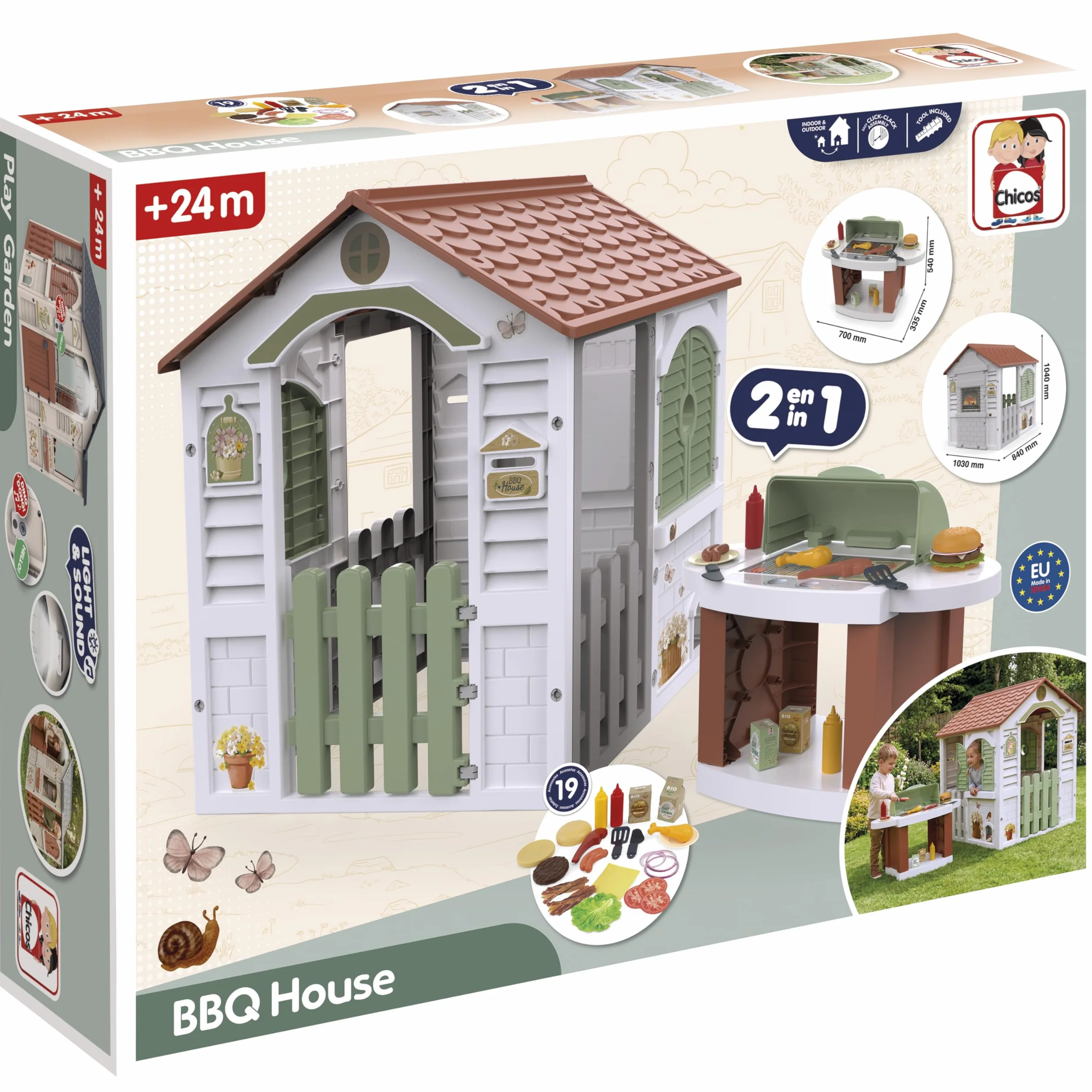 Chicos - Casetta Barbacoa | Casetta per Bambini da Esterno con Barbecue Integrato ed Accessori oltre a Finestre e Gattaiola | Da 2 Anni (89705)