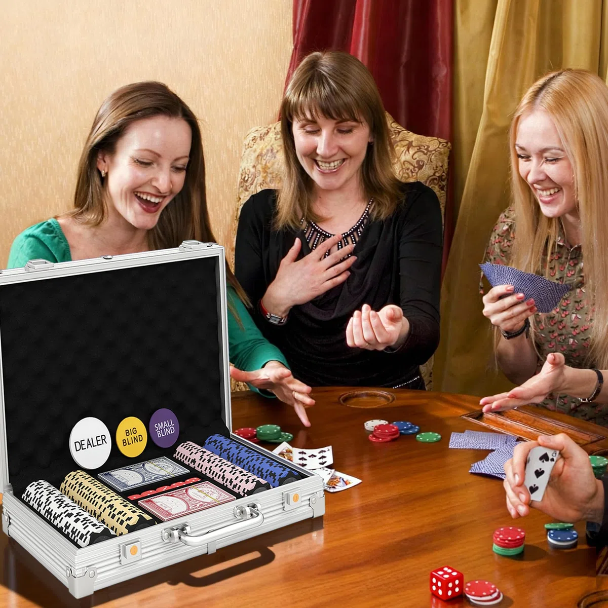 SPORTNOW set poker con serratura con valigetta 200 fiches carte 5 dadi mazzi di carte con bottone, set completo poker giochi di carte valigetta in alluminio per Texas Hold'em, Blackjack
