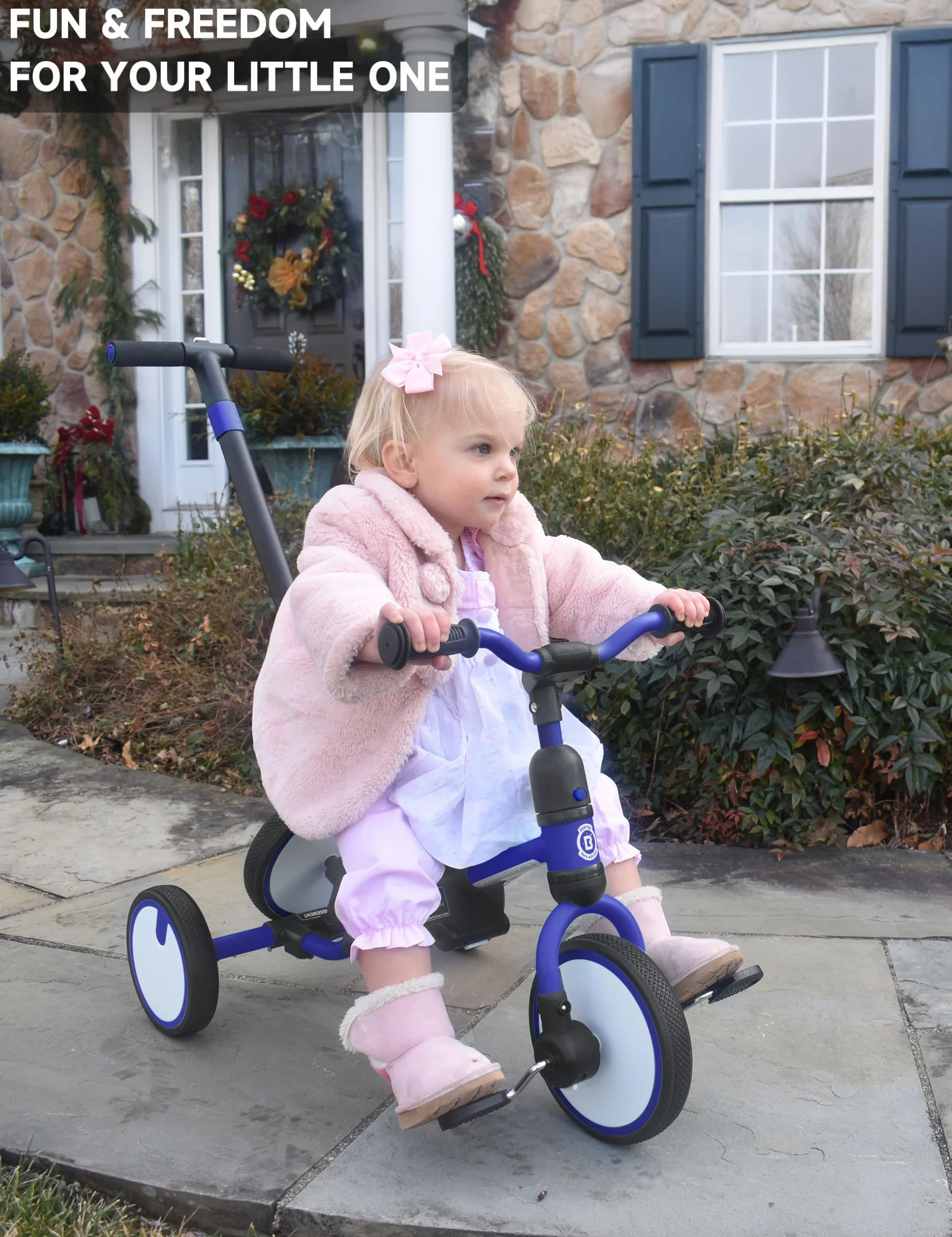 Besrey Triciclo Bambini 5 in 1 – Triciclo Evolutivo con Maniglione e Ruota di Scorta, Bici Senza Pedali per Bambini da 18 Mesi Dotato di Schienale e Cintura, Regalo Compleanno per Bambini (Blu scuro)