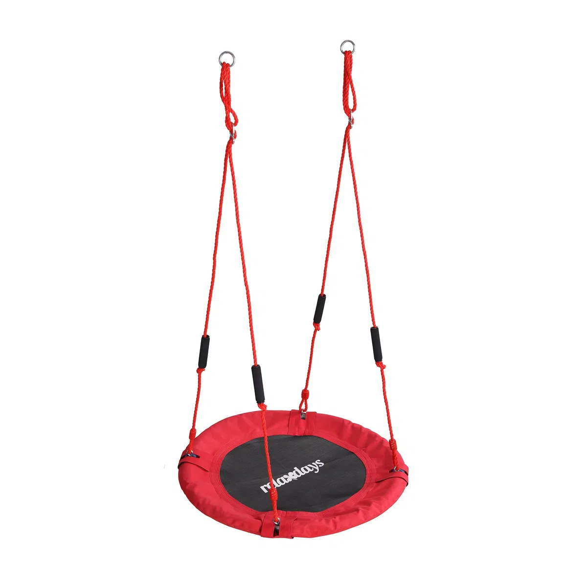 Relaxdays Altalena a Nido Ø 80 cm per Bambini, Regolabile, con impugnature in Schiuma, Esterno, Fino a 100 kg, Rossa