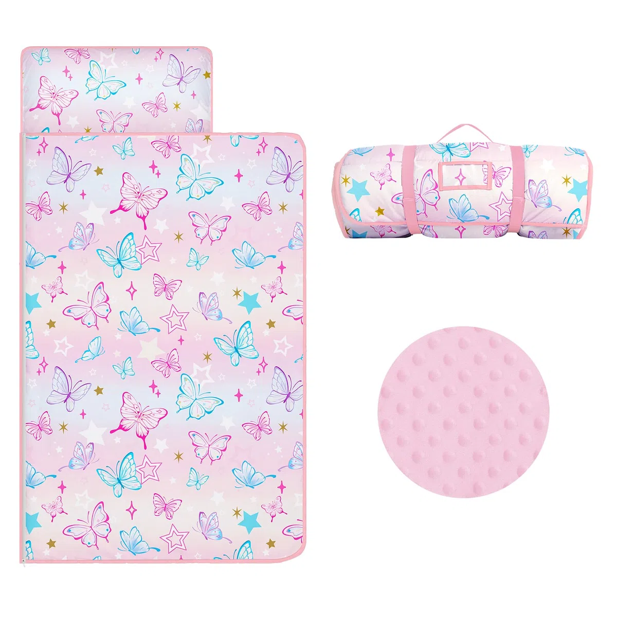 Decalsweet Nap Mat per Bambini con Cuscino e Coperta Rimovibili, Grande Extra Spesso 2 in 1 Sacco a Pelo Pieghevole per Ragazze Ragazzi, Leggero e Morbido Nap Mats per Asilo Nido e Campeggio