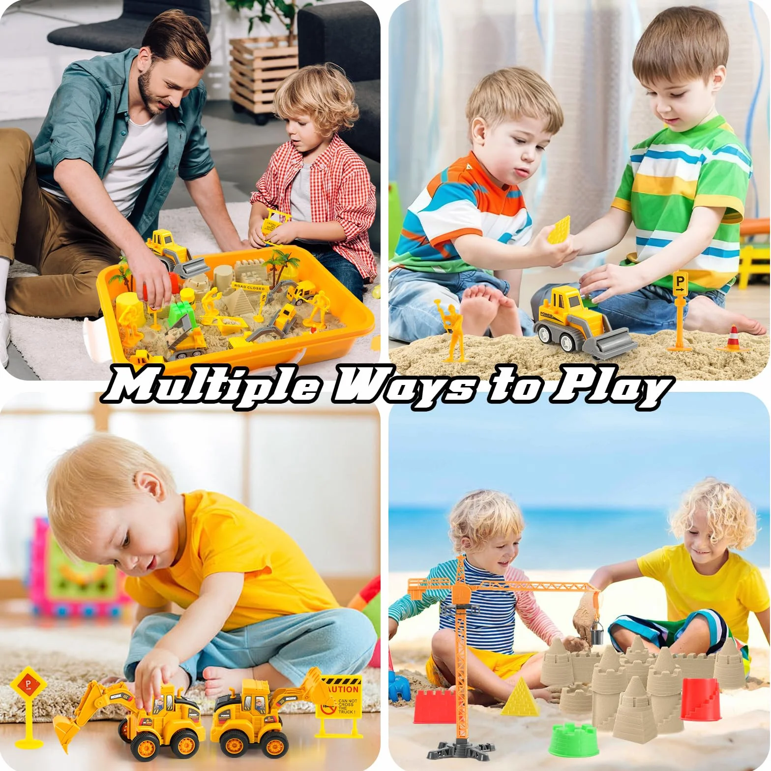 Magic Sand Sensory Toy Edificio Sensory Bin Trattori inclusi Camion Giocattolo Modelli Costruzione Lavoratori Cartelli Stradali DIY Art Kit per Bambini 3+