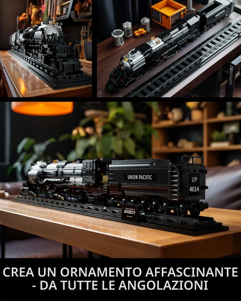 Nifeliz Treno a vapore retrò Big Boy Set di blocchi da costruzione, locomotive a vapore con binari, giocattolo da costruzione, treno a vapore, regalo per adulti (1818 pezzi)