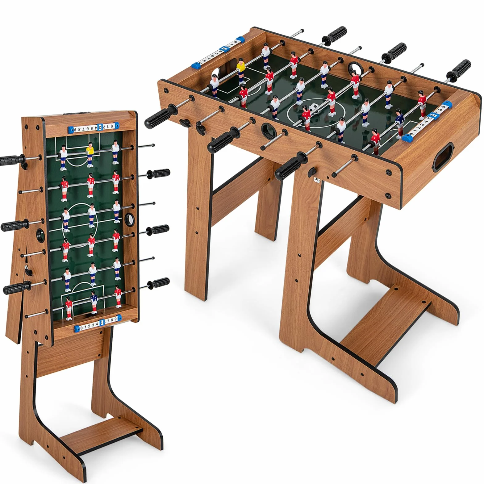 HOMASIS Calcio Balilla Pieghevole in Legno, Calcetto da Tavolo con 6 Aste, 18 Giocatori, 2 Caolcio e Segnapunti, Biliardino da Casa per Bambini e Adulti, 69 x 60 x 71 cm
