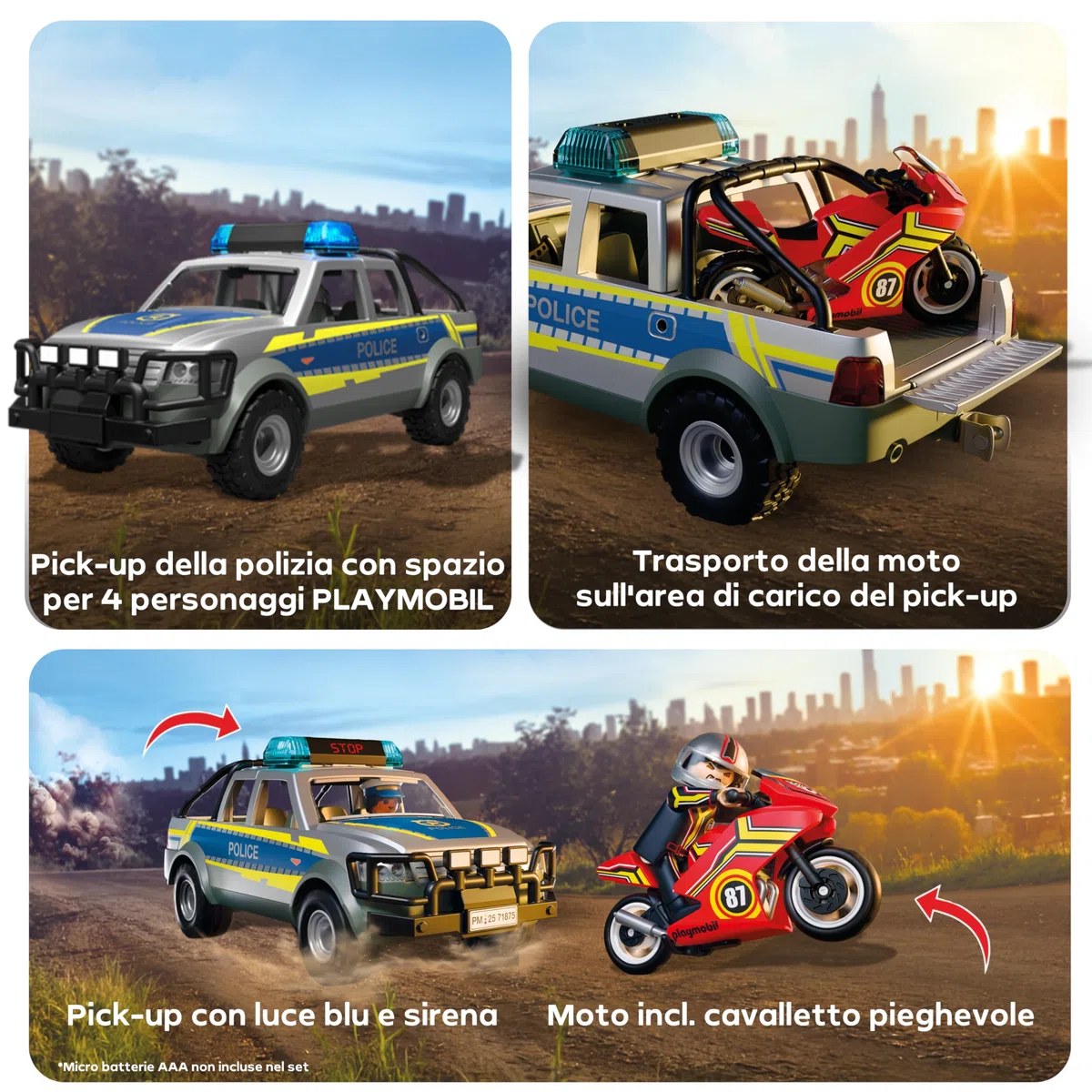 PLAYMOBIL Police Pick-Up Truck Pursuit Set da gioco con statuine, Inseguimento