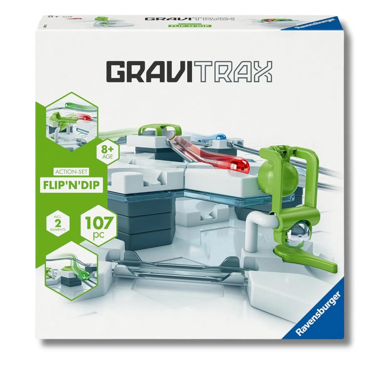 Ravensburger - Gravitrax Actionset FlipnDip | Pista Biglie Con 107 Pezzi | Rompicapo Bambini Con Le Biglie | Giochi Bambino 8 Anni Maschio | Giochi Per Bambini Compatibili Con Tutti I Gravitrax