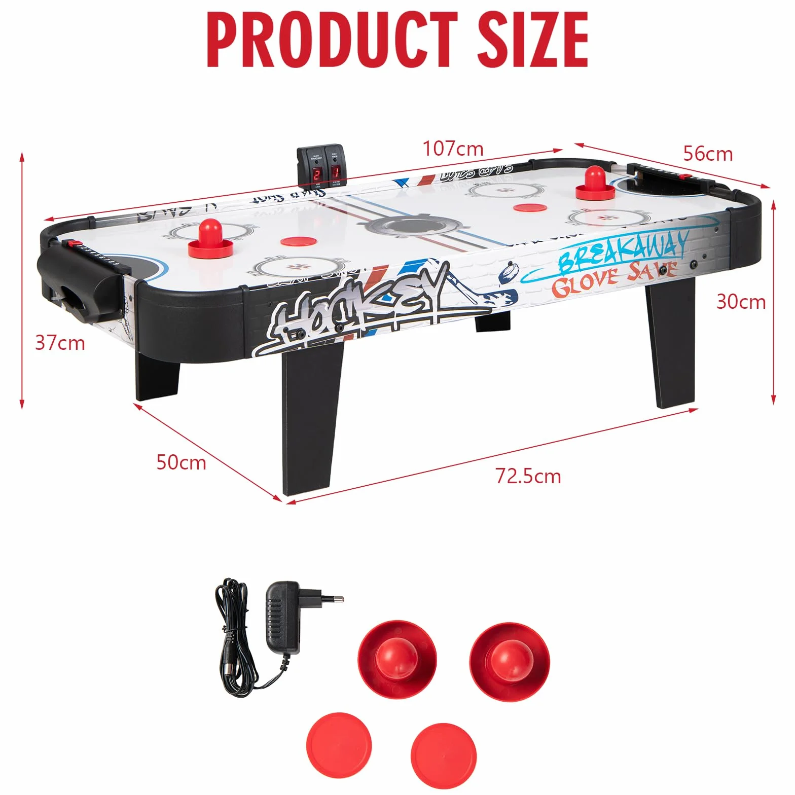HOMASIS Mini Air Hockey da Tavolo, Hockey da Tavolo ad Aria con Segnapunti LED Elettronico, Giocattolo con 2 Dischi, 2 Impugnature e 2 Bersagli per Bambini e Adulti, 107x56x30cm (DW10020IT-HS)
