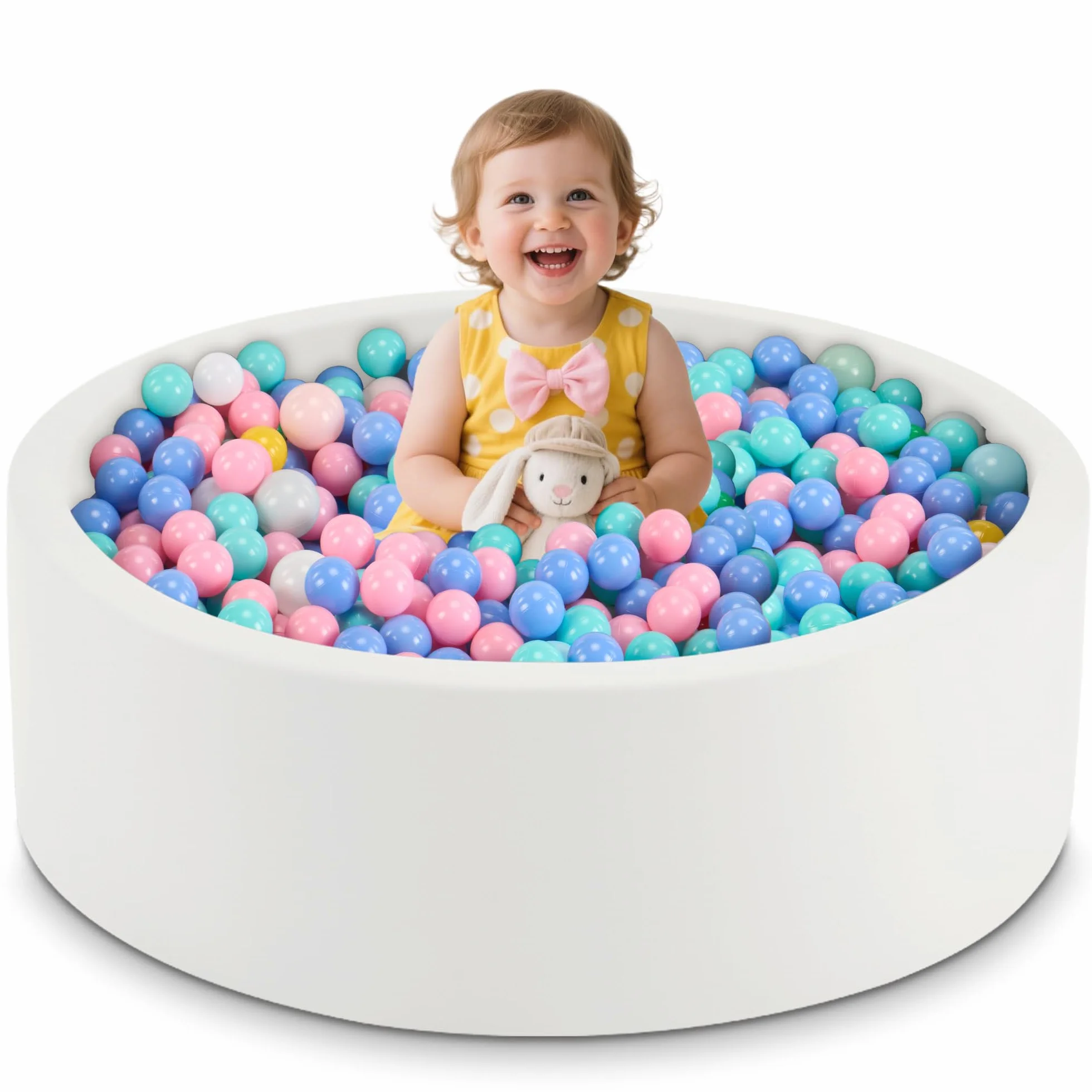 Piscina per palline in schiuma 89,9 x 30 cm, per bambini dai 1 ai 3 anni per ragazzi e ragazze, palline non incluse, bianco
