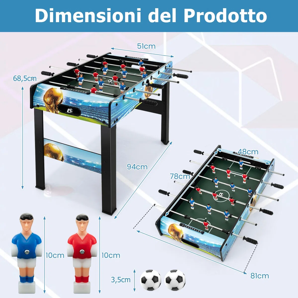 RELAX4LIFE 2-in-1 Calcio Balilla, Calcetto con Gambe Staccabili, Manici Ergonomici, 2 Palline, Segnapunti per Adulti e Bambini, per Casa, Ufficio, Bar