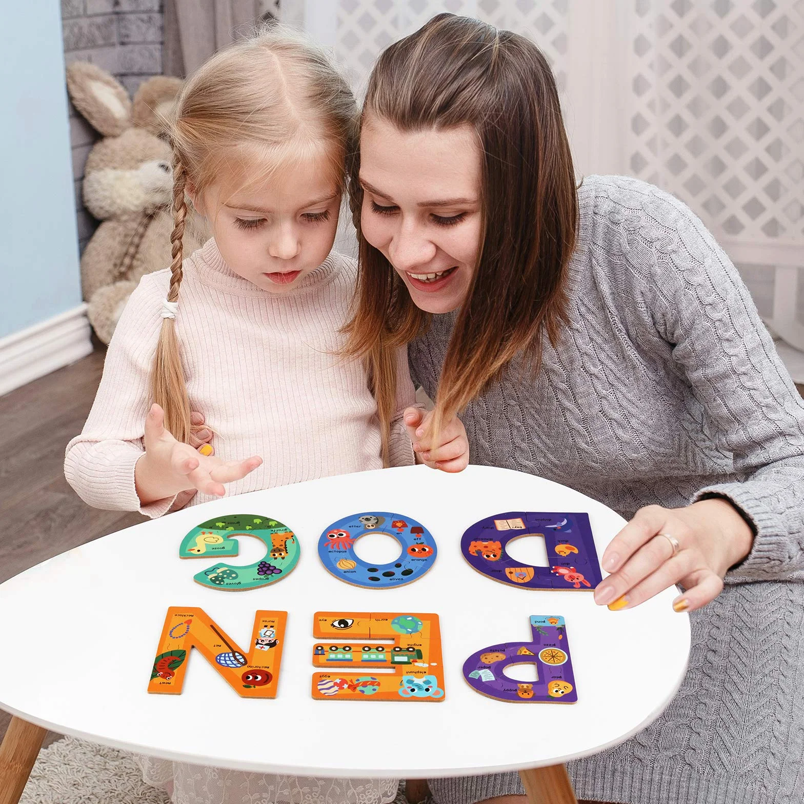 SYNARRY Puzzle Alfabeto Bambini 3 4 5 6 Anni, Puzzle con Lettere in Legno, Giochi Giocattolo Educativi per Scuola Materna