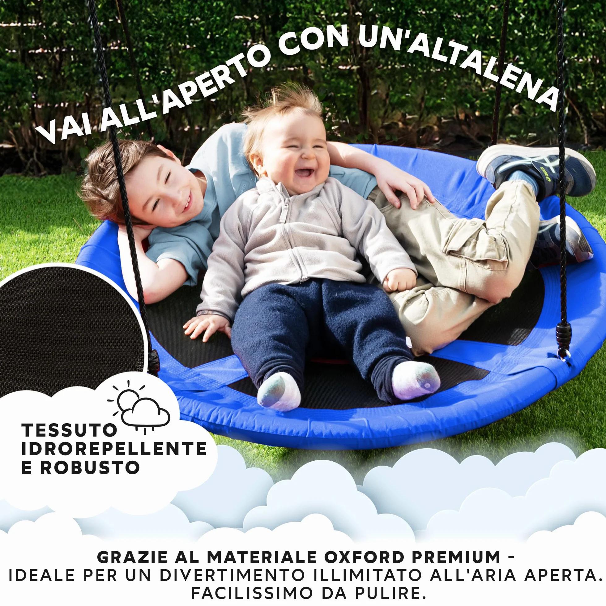 GO!elements altalena a nido | altalena rotonda per bambini | altalena per bambini & altalena adulti regolabile in altezza fino a 150 kg di capacità | Dimensioni: ø 80 cm, Colore: Blu