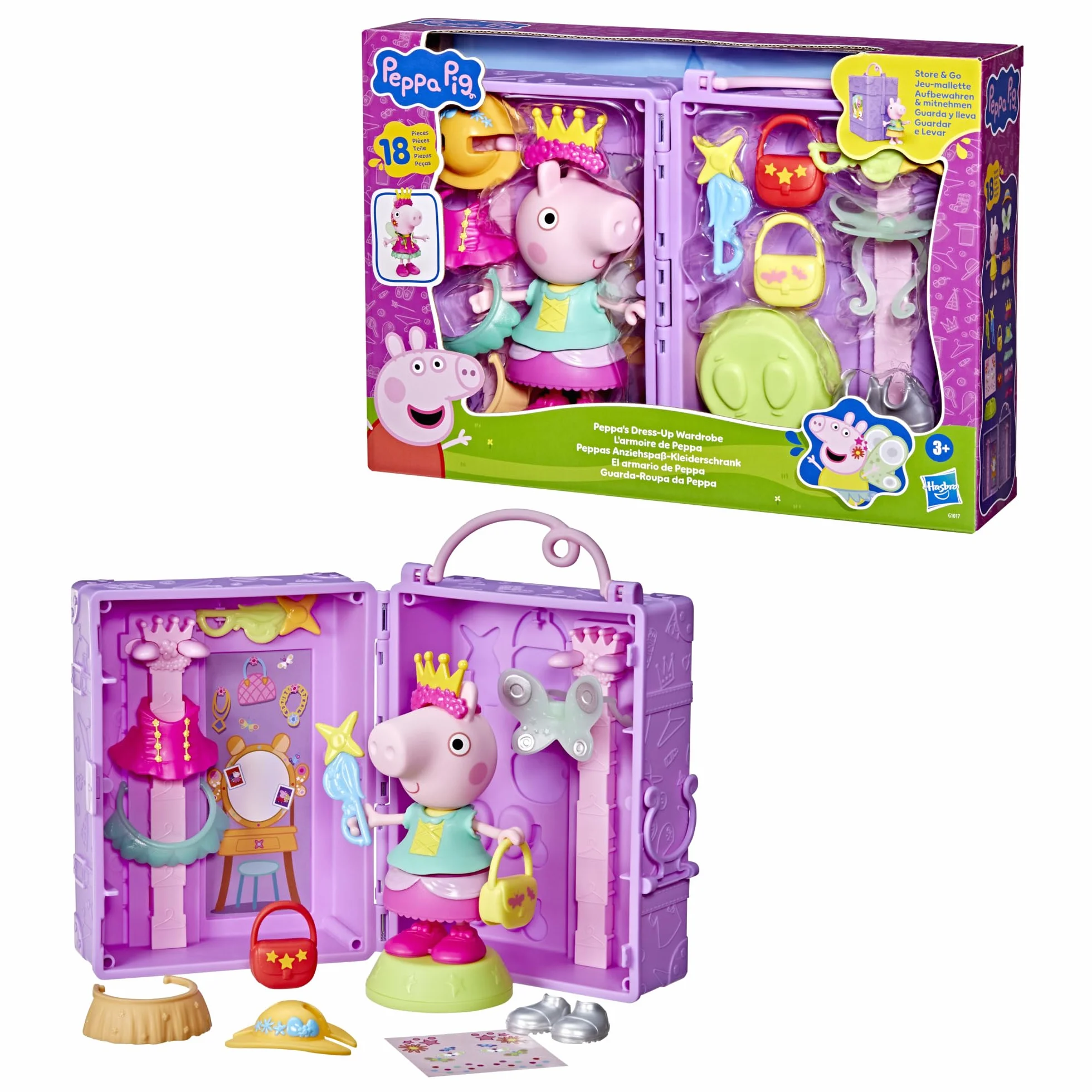 Peppa Pig Hasbro, Guardaroba di Peppa, Set di Giocattoli per Bambini e Bambine dai 3 Anni in Su, Ottima Idea Regalo, Include Action Figure di Peppa, 14 Accessori e Sticker