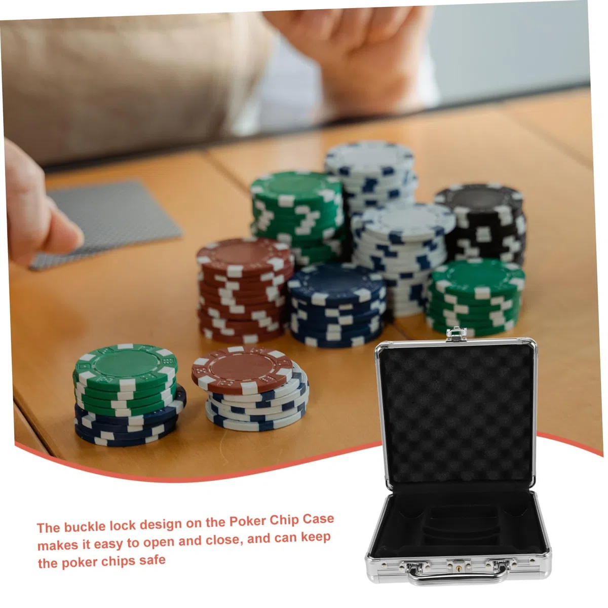 Custodia e Design Scomparti Chiusura Capacità Grande a Maniglia in Lega Argento a Fibbia per Chips Poker Accessori Stanza Gaming