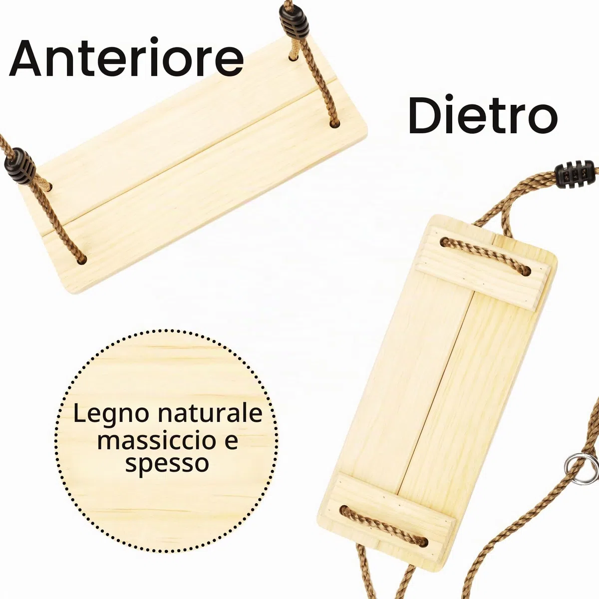 KINSPORY Altalena Legno, Altalena da Giardino per Bambini, Seggiolino Altalena Bambini Legno, Sedili per Altalena per Bambini da Giardino con Corda in Canapa Regolabile
