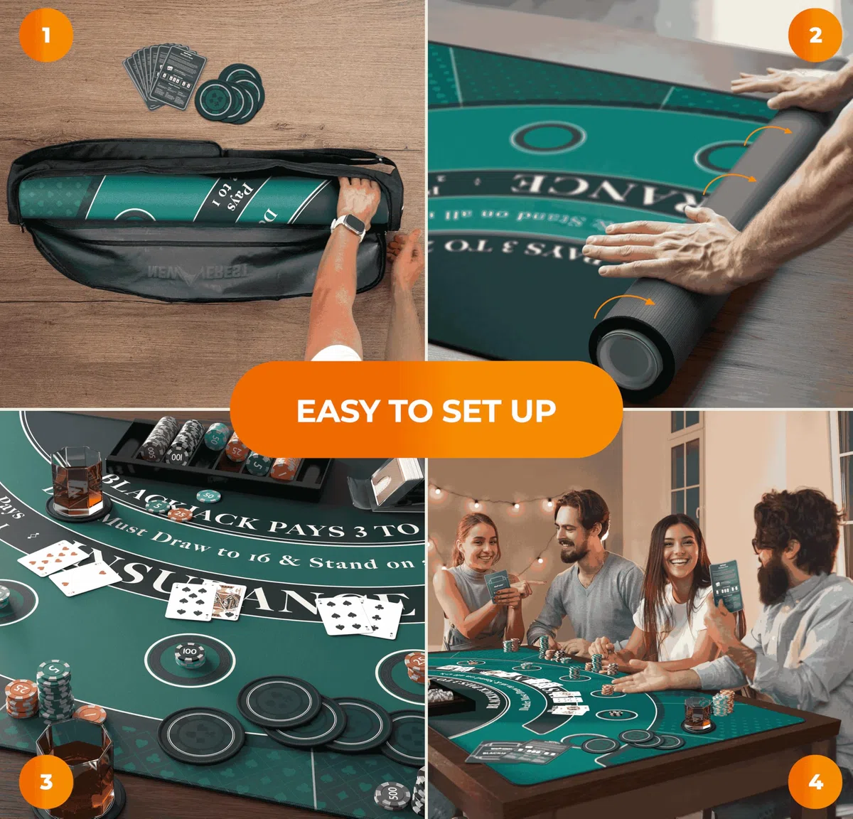 Newverest Tappetino da Blackjack 178 x 89 cm con Borsa con Cerniera e 8 Sottobicchieri