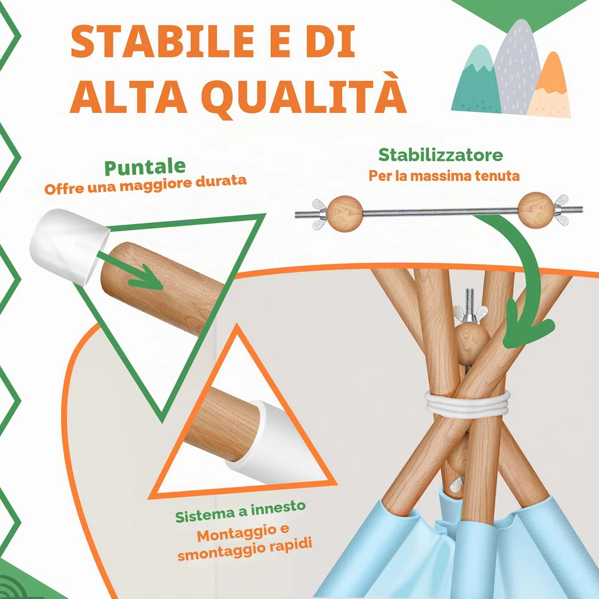 KIDIZ® Tipi Tenda da gioco per bambini 100 x 100 x 160 cm cotone con LED