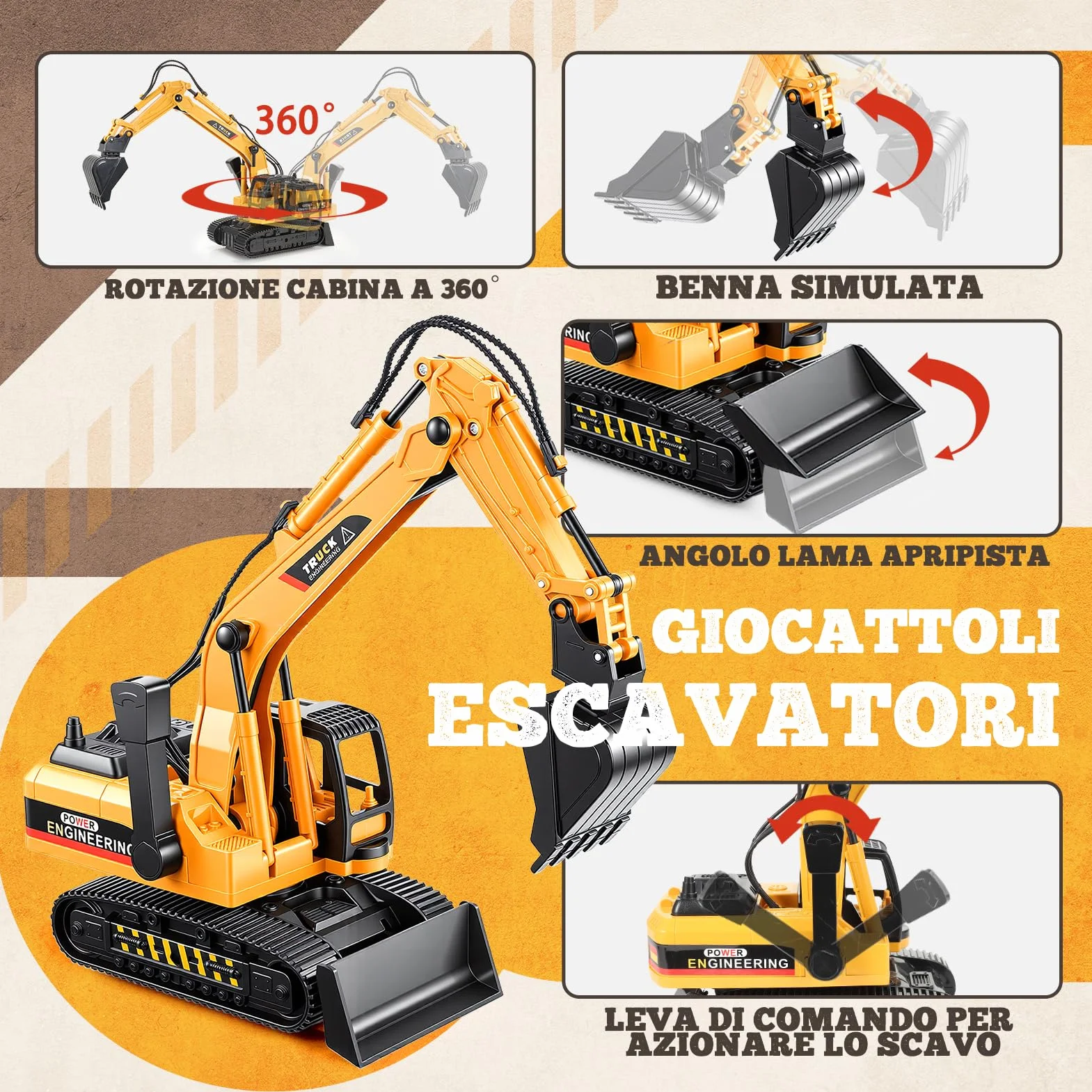 EUCOCO Giochi Bambini 3 4 5 6 7 8 Anni, Ruspa Escavatore Camion Giocattolo Per Bambini Regalo Bambino 3-8 Anni Macchinine Per Bambini Giocattolo Bambino 3-8 Anni Regali Compleanno Bambini Bambino