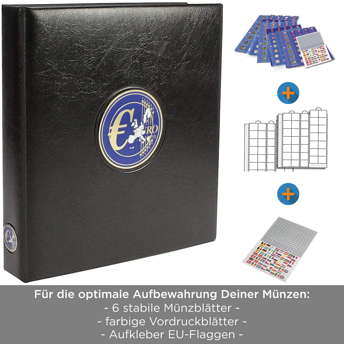 Safe 7340 Raccoglitore Monete Paesi Unione Europea | 5 Fogli Portamonete da Collezione Inclusi | 250 x 230 x 80 mm