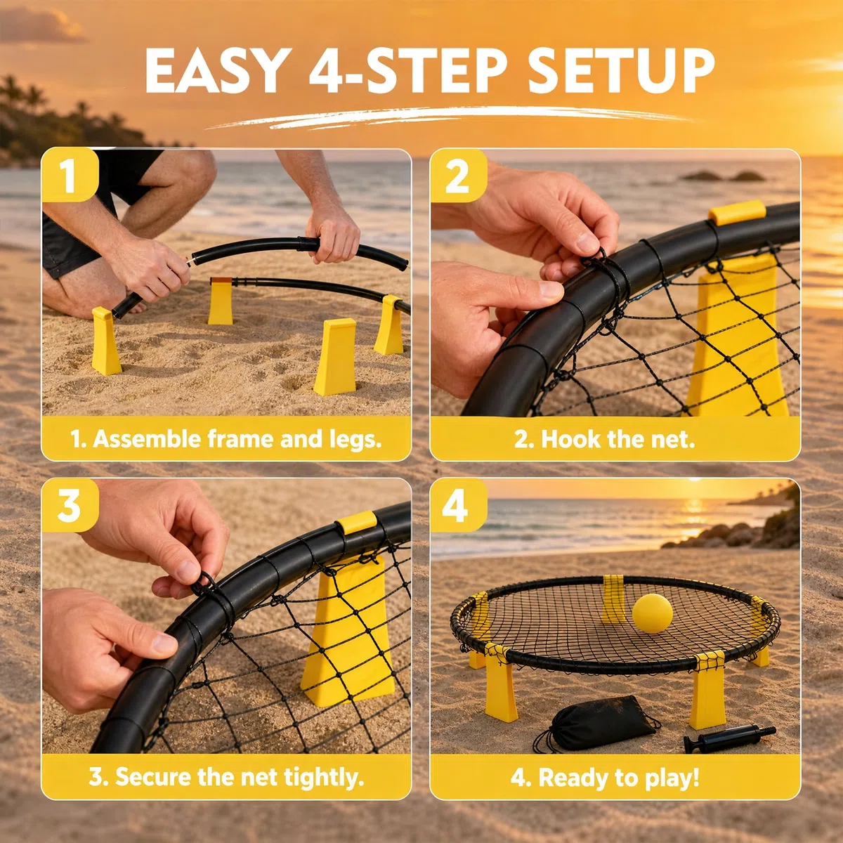 Set Roundnet Completo con 3 Palline, Rete, Pompa e Borsa da Trasporto, Gioco da Spiaggia e Giardino per 2-6 Giocatori