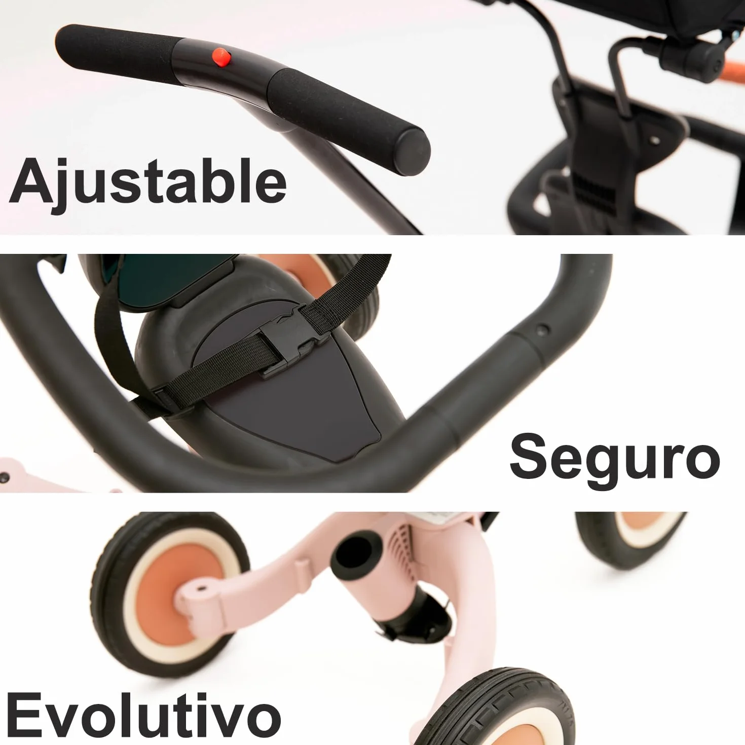Olmitos - Triciclo evolutivo per bambini 5 in 1, bicicletta per bambini da 1 anno a 5 anni, da triciclo a bicicletta con o senza pedali, adattabile e trasformabile (Gyro + Rosa