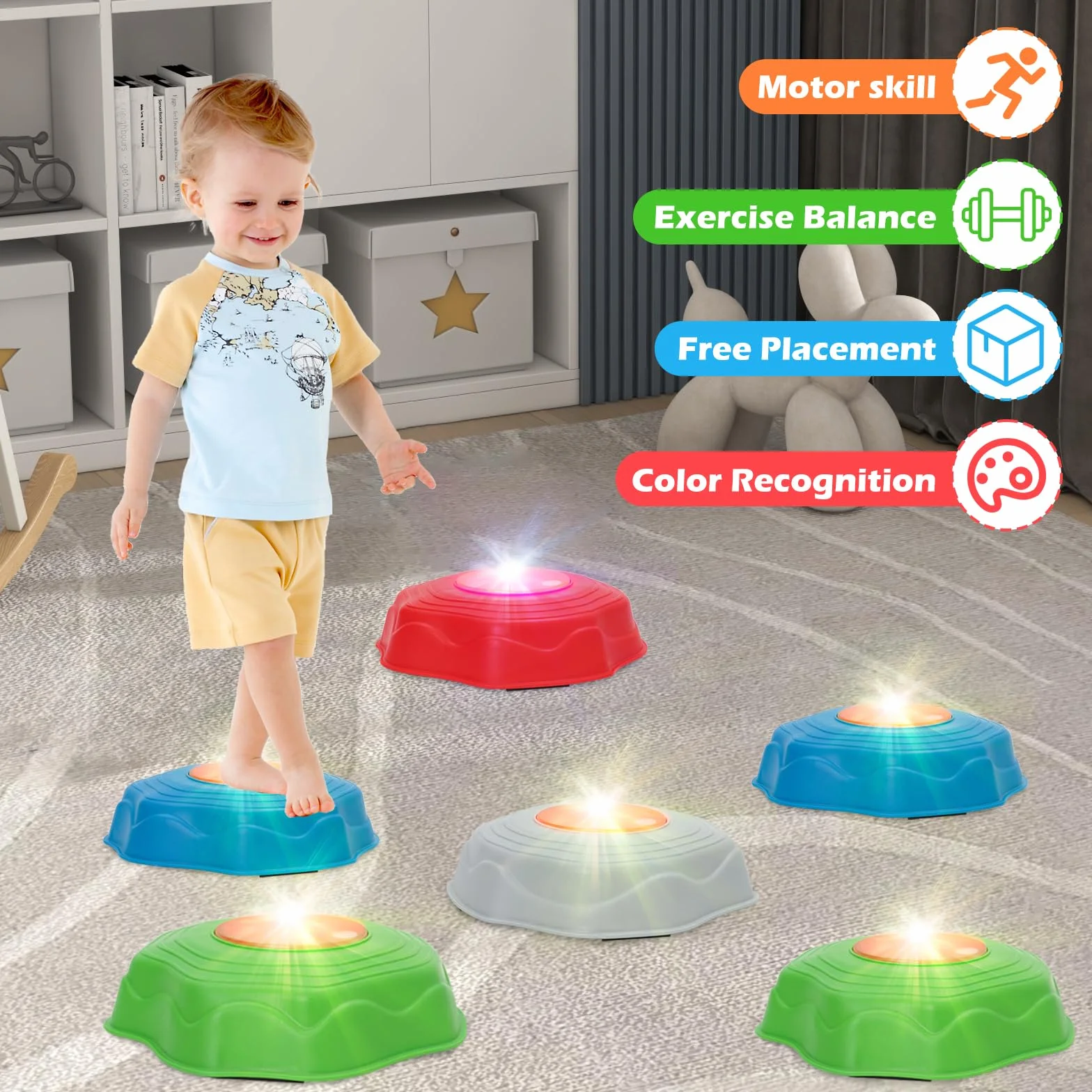 Pietre di Bilanciamento per Bambini con Luci e Musica, 6 Pezzi, Gioco da Giardino Impilabili Antiscivolo