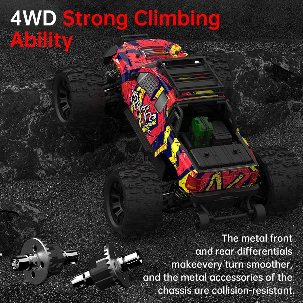 X-Verse 1:14 100 KM/H Macchina Telecomandata Professionale, 4WD Impermeabile Auto Telecomando Motore Brushless, 2,4 GHz All Terrain Offroad RC Truck Truggy per adulti-3 batterie (Giallo)