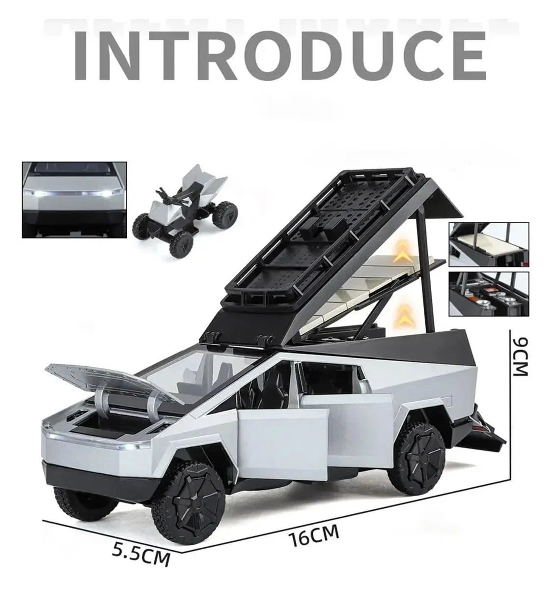 Tesla Cybertruck Pickup Camping RV Modello Auto In Lega Pressofusa Giocattolo Camion Regalo Nero
