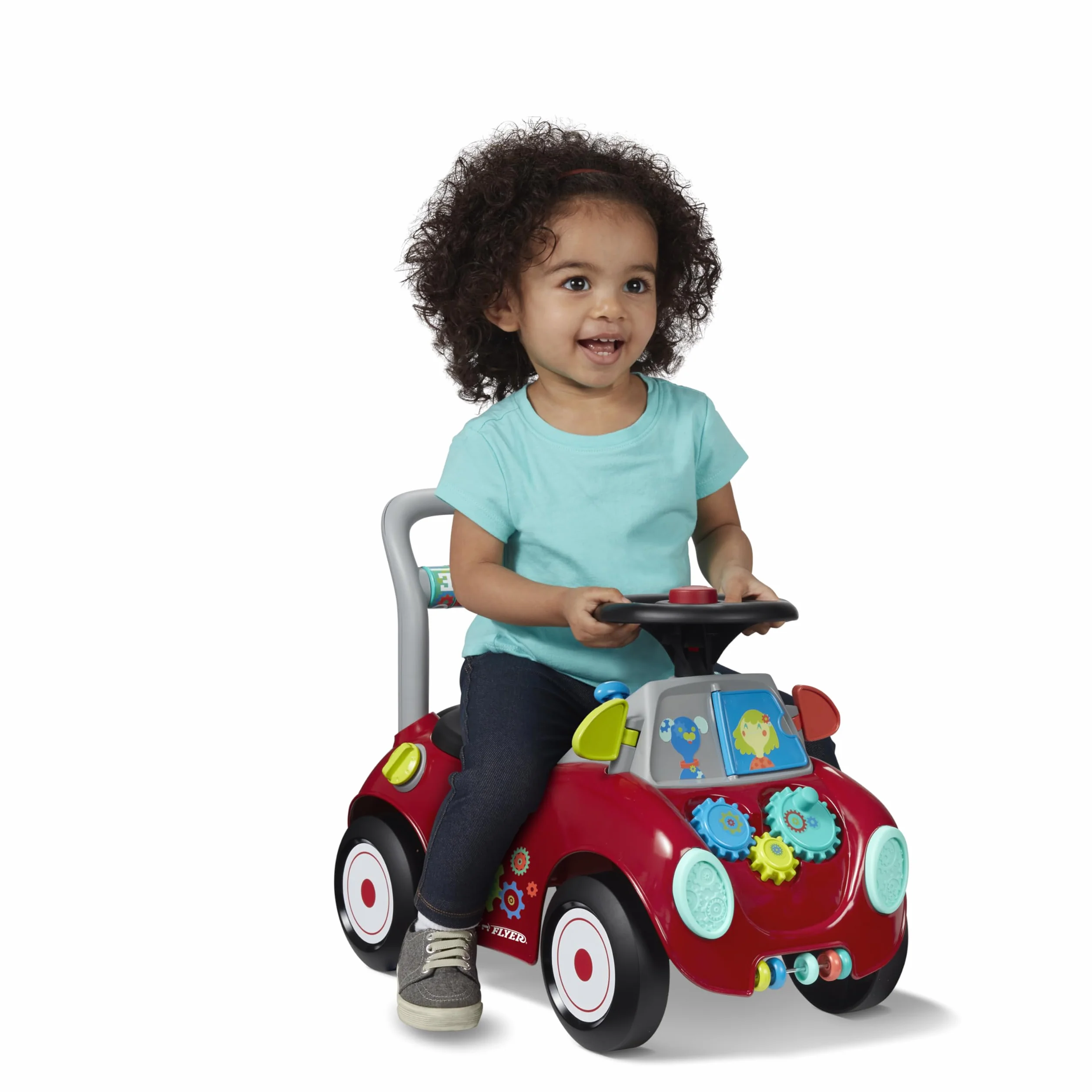 Radio Flyer Busy Buggy, cavalcabile per passare da seduti a in piedi, cavalcabile rosso per bambini da 1 a 3 anni