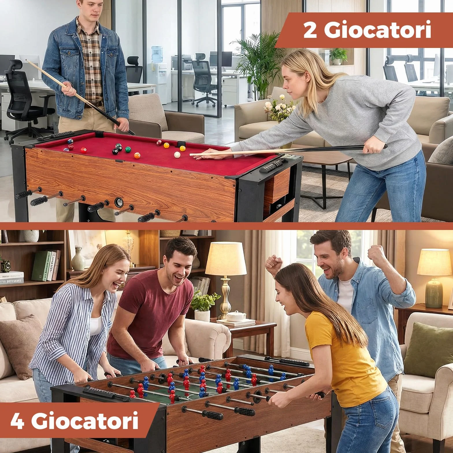COSTWAY 2 in 1 Calcio Balilla, Tavolo da Biliardo con 2 Palline, Stecche Triangolo Spazzola e Gessetti, Tavolo Multigioco per Casa Sala Giochi e Feste