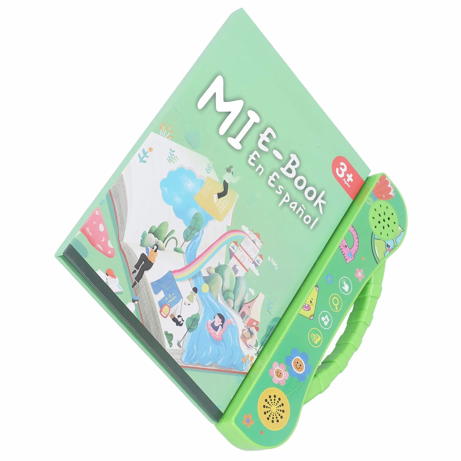 SIXRUN Libro Sonoro Educativo Interattivo Parlante Spagnolo per Bambini con Giochi e Storie, Impara lo Spagnolo per Bambini Verde, Plastica 10,0x9,1 Pollici