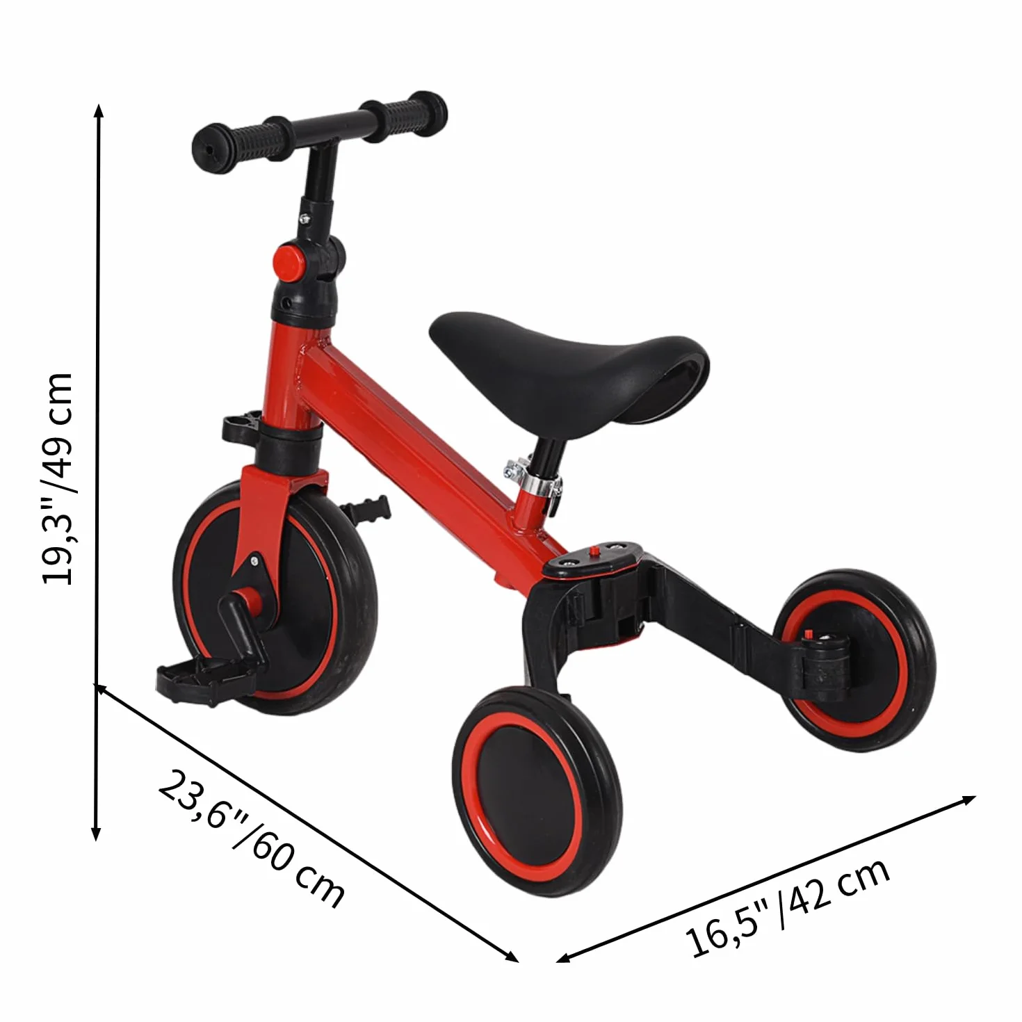 3 in 1 Triciclo Evolutivo Bambino, Bicicletta con Pedali Rimovibili per Bambini 1-7 Anni, Mini Bici/Girello Senza Maniglione Parentale, Bicicletta Evolutivo per Ragazze e Ragazzi (Nero-rosso)