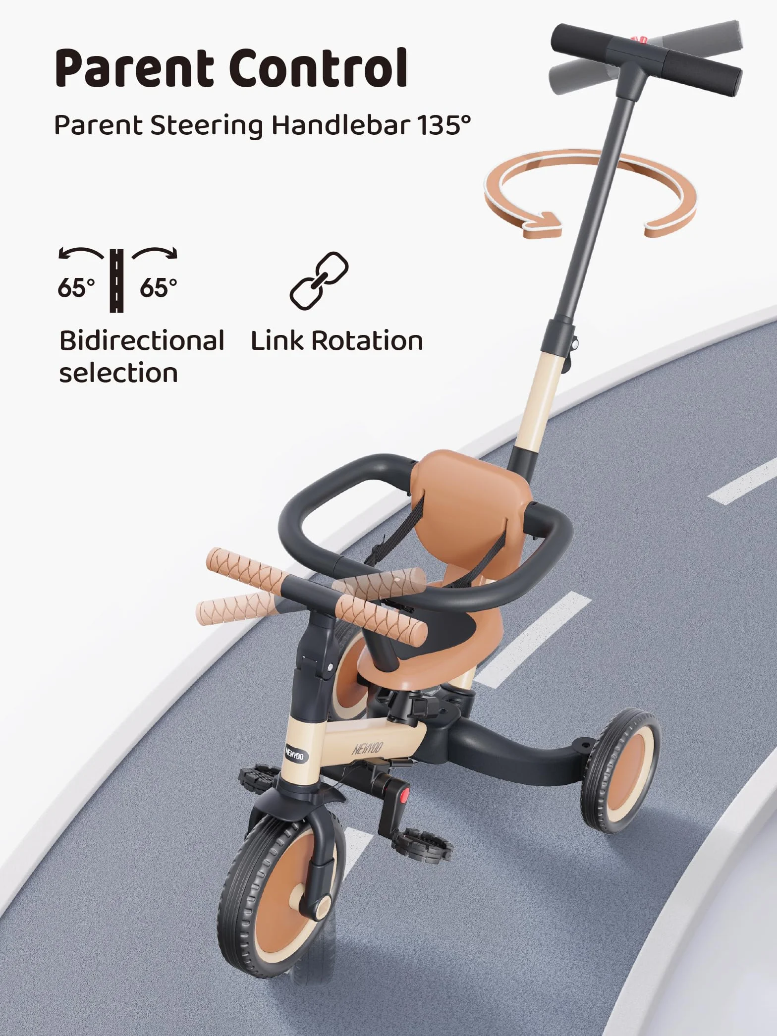 newyoo Triciclo per bambini 5 in 1, Bici per bambini, Regalo di compleanno e giocattoli per ragazzo e ragazza di 1-3 anni, Trike con maniglia di spinta
