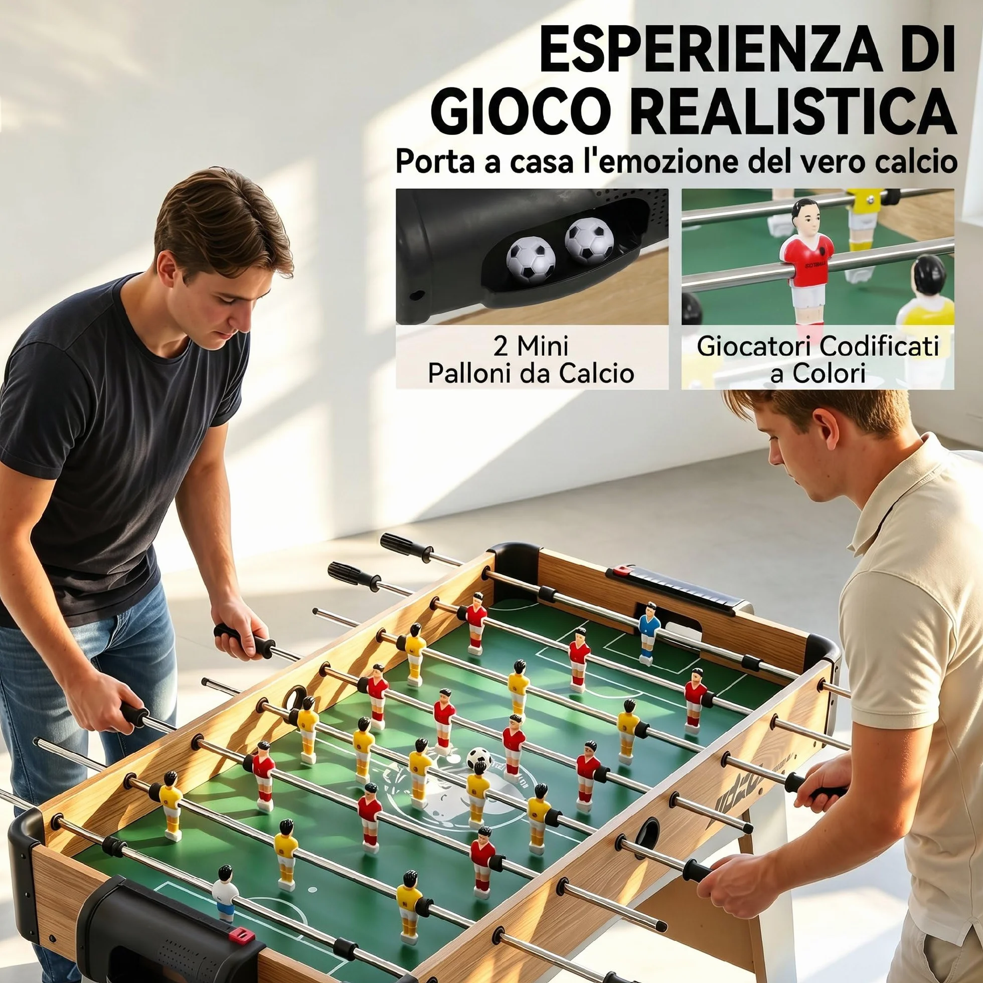 SPORTNOW Calcio Balilla, Biliardino da Casa con 22 Giocatori, 8 Aste, 2 Palline, Segnapunti, Maniglie Antiscivolo, Calcetto Balilla per Famiglia Adulti per Scuola Feste, 109x77x72 cm, Rovere