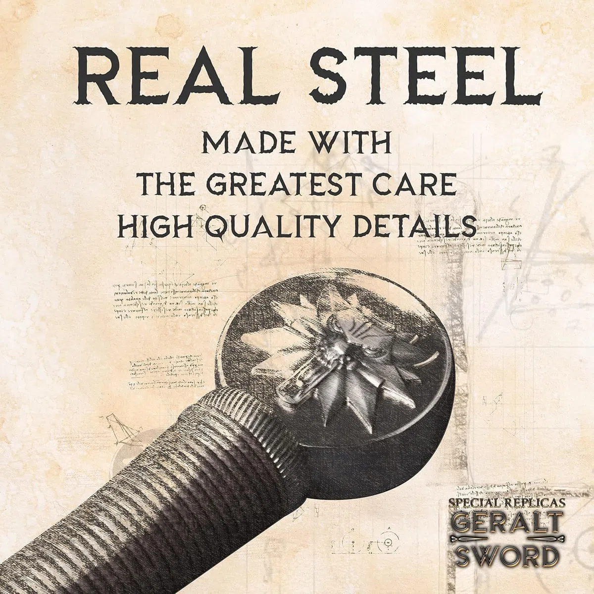 57 SPECIAL REPLICAS Replica di spada decorativa – Pada Geralt 126 cm con fodero – Lama in acciaio inox – Impugnatura in legno e cuoio – The Wither – Spada da collezione o esposizione – ZS637